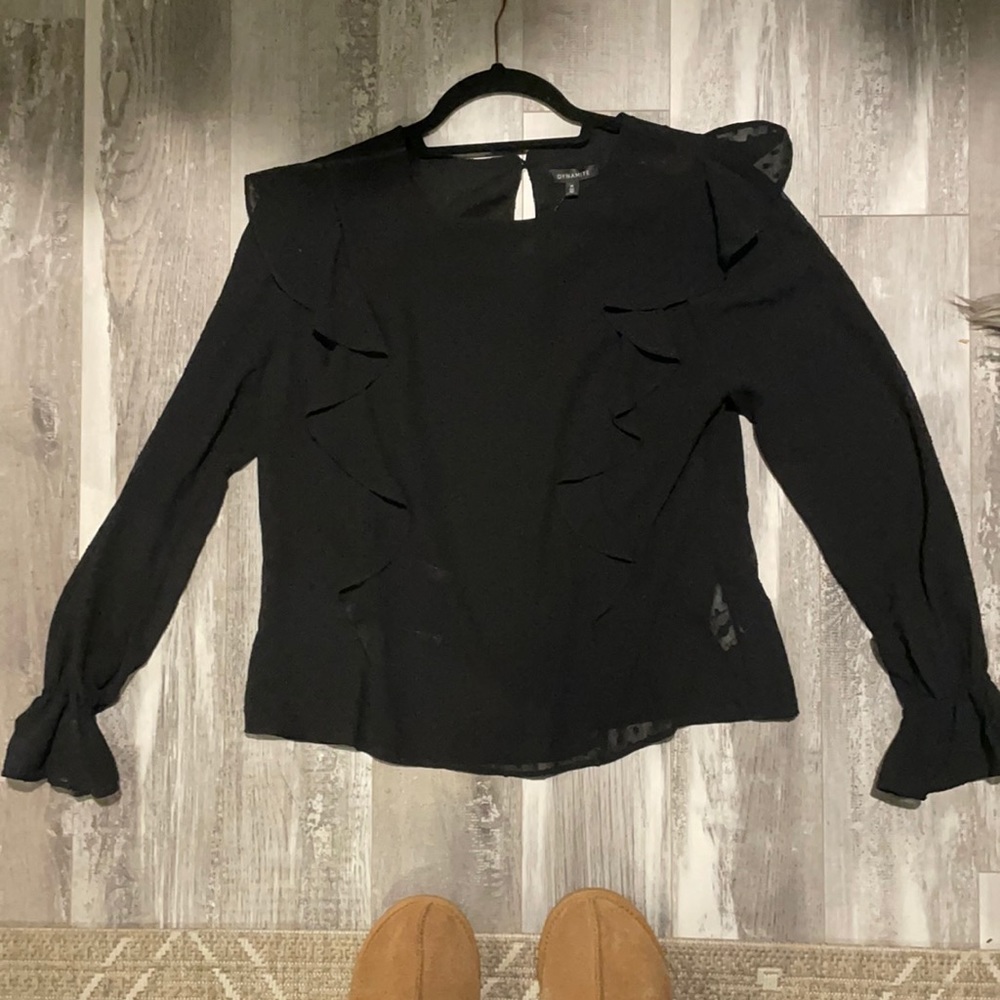 Dynamite | Medium | Ruffles Dobby Blouse Jet Black